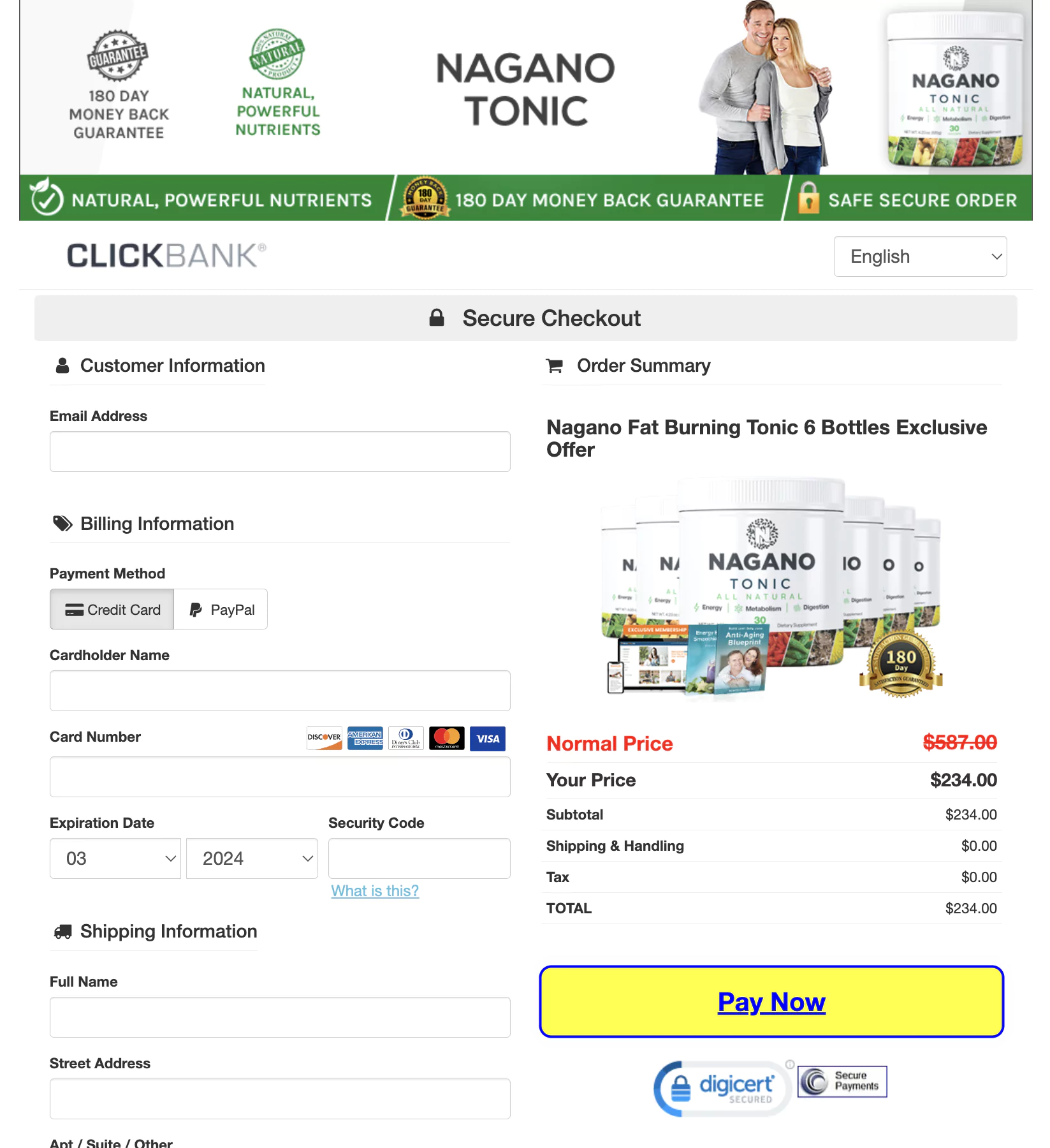 Nagano Tonic Order Page Image 